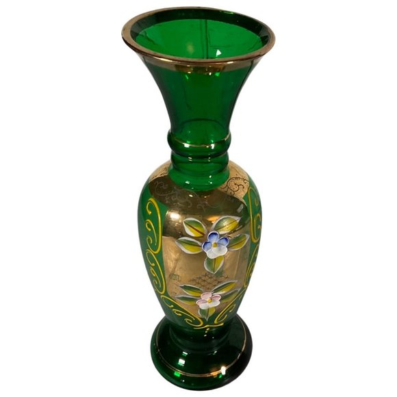 Hand Painted Green Gilded Glass Bud Vase - Picture 1 of 4